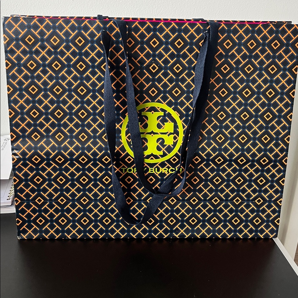Large Tory Burch Blue Orange & Green Shopping Bag Reusable Tote